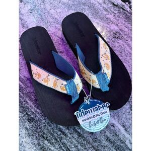 Tidewater Boardwalk Sloths Flip Flops Wedge Sandals Tan Blue B9200-09 women's 9